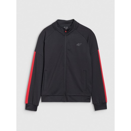 Chłopięca bluza treningowa rozpinana bez kaptura 4F 4FJWSS25TFSWM452 - czarna ze sklepu Sportstylestory.com w kategorii Bluzy chłopięce - zdjęcie 184005563