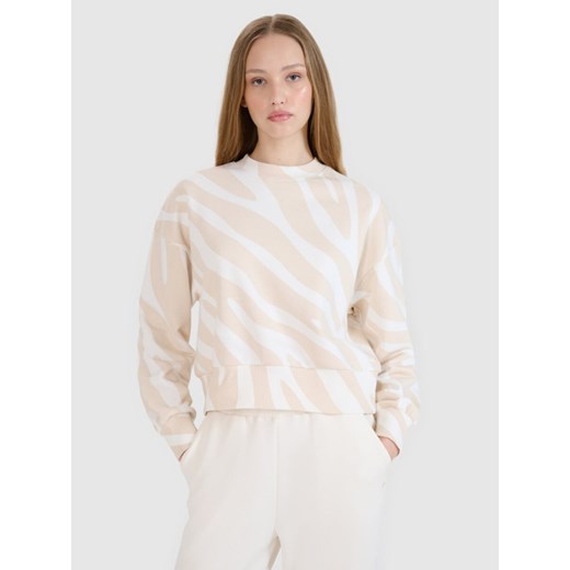 Damska bluza dresowa nierozpinana bez kaptura 4F 4FWSS25TSWSF1579 - beżowa ze sklepu Sportstylestory.com w kategorii Bluzy damskie - zdjęcie 184005650