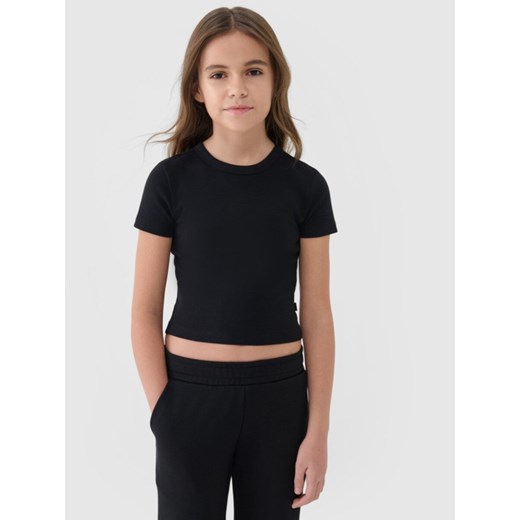 Dziewczęcy top basic t-shirt 4F 4FJWSS25TTSHF1852 - czarny ze sklepu Sportstylestory.com w kategorii Bluzki dziewczęce - zdjęcie 184005912