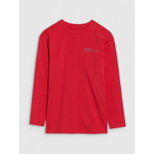 Chłopięcy longsleeve z nadrukiem 4F 4FJRSS25TLONM538 - czerwony ze sklepu Sportstylestory.com w kategorii T-shirty chłopięce - zdjęcie 184006220