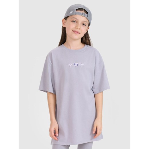 Dziewczęcy t-shirt z nadrukiem 4F 4FJRSS25TTSHF2656 - szary ze sklepu Sportstylestory.com w kategorii Bluzki dziewczęce - zdjęcie 184006313