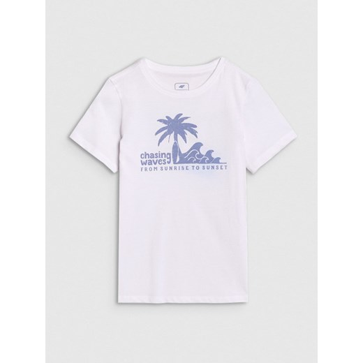 Chłopięcy t-shirt z nadrukiem 4F 4FJRSS25TTSHM2867 - biały ze sklepu Sportstylestory.com w kategorii T-shirty chłopięce - zdjęcie 184006413