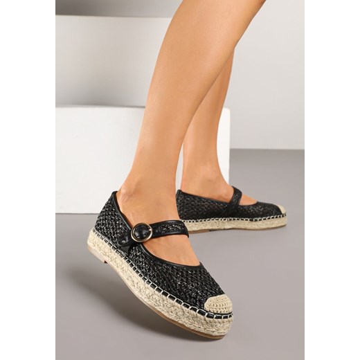 Czarne Espadryle ze Sprzączką na Plecionej Podeszwie ze Skórzaną Wkładką Eradellea ze sklepu born2be.pl w kategorii Espadryle damskie - zdjęcie 184011384