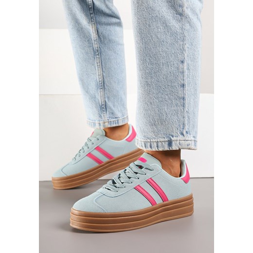 Niebiesko-Różowe Sneakersy na Platformie z Minimalistycznymi Przeszyciami Teritha ze sklepu born2be.pl w kategorii Buty sportowe damskie - zdjęcie 184014154
