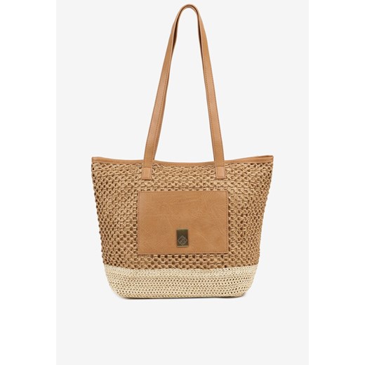 Ciemnobeżowa Torebka Typu Shopper z Plecionką Felarena ze sklepu renee.pl w kategorii Torby letnie - zdjęcie 184014682