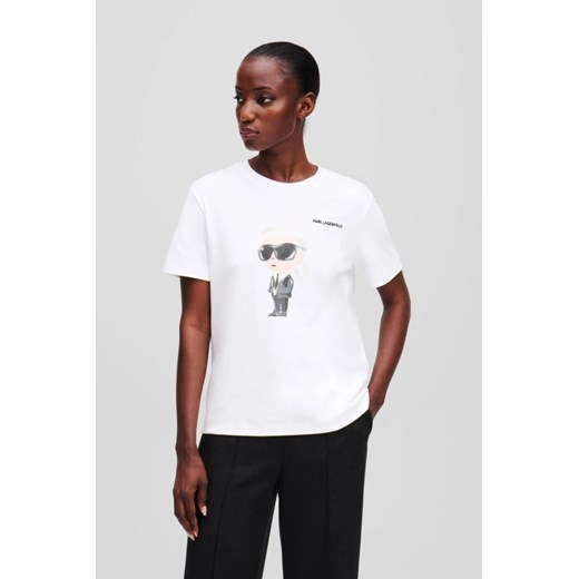 KARL LAGERFELD Biały t-shirt damski Ikon Aquarelle K, Rozmiar XS ze sklepu outfit.pl w kategorii Bluzki damskie - zdjęcie 184014823