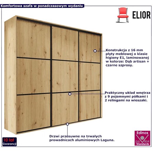 Szafa przesuwna dąb artisan + czarne szprosy N8-D54 Elior One Size okazja Edinos.pl