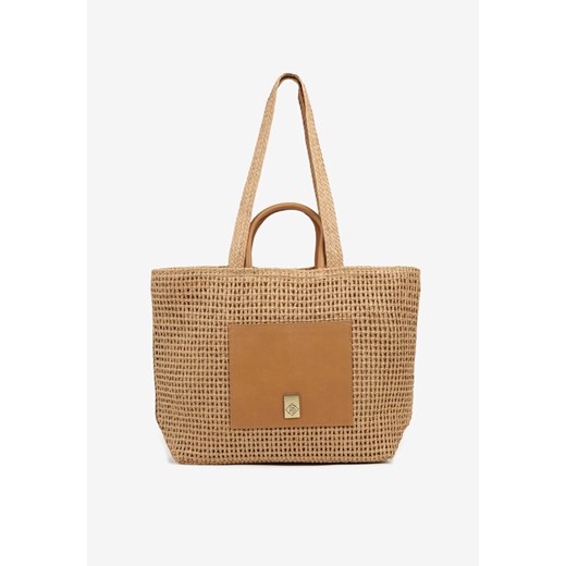 Ciemnobeżowa Pleciona Torebka Shopper z Metaliczną Ozdobą Feleriona ze sklepu born2be.pl w kategorii Torby letnie - zdjęcie 184015080