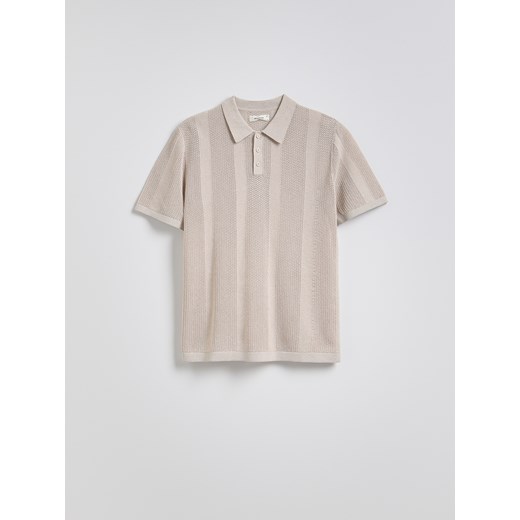 Reserved - Ażurowy sweter polo - beżowy ze sklepu Reserved w kategorii T-shirty męskie - zdjęcie 184017692