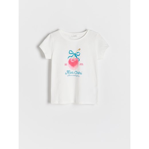 Reserved - T-shirt z nadrukiem - złamana biel ze sklepu Reserved w kategorii Bluzki dziewczęce - zdjęcie 184017984