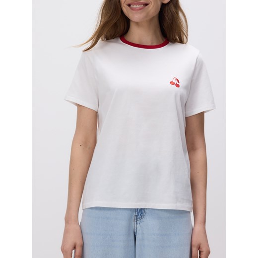 Reserved - T-shirt z drobnym haftem - złamana biel ze sklepu Reserved w kategorii Bluzki damskie - zdjęcie 184018084