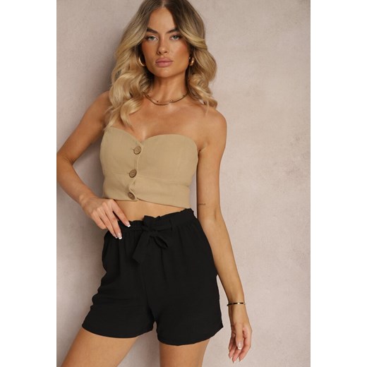 Czarne Luźne Szorty Bermudy High Waist z Gumką i Materiałowym Paskiem w Talii Renetta ze sklepu renee.pl w kategorii Szorty - zdjęcie 184018560