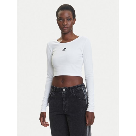 adidas Bluzka Essentials Ribbed JC9011 Biały Slim Fit ze sklepu MODIVO w kategorii Bluzki damskie - zdjęcie 184019434