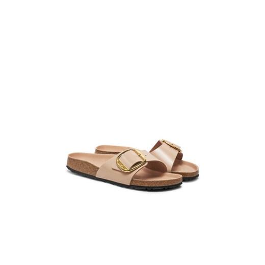 Klapki damskie beżowe BIRKENSTOCK bez zapięcia na płaskiej podeszwie casual