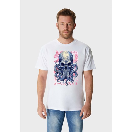 T-shirt męski biały Oldskull młodzieżowy w nadruki