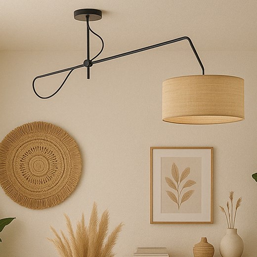 Lampa sufitowa na wysięgniku regulowanym w stylu boho RIO BOHO z rattanowym kloszem o średnicy 40 cm ze sklepu Lysne w kategorii Lampy sufitowe - zdjęcie 184023914