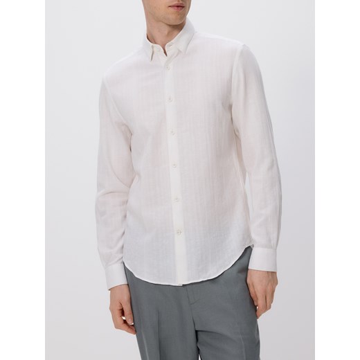 Reserved - Koszula regular fit z domieszką lnu - złamana biel Reserved S Reserved