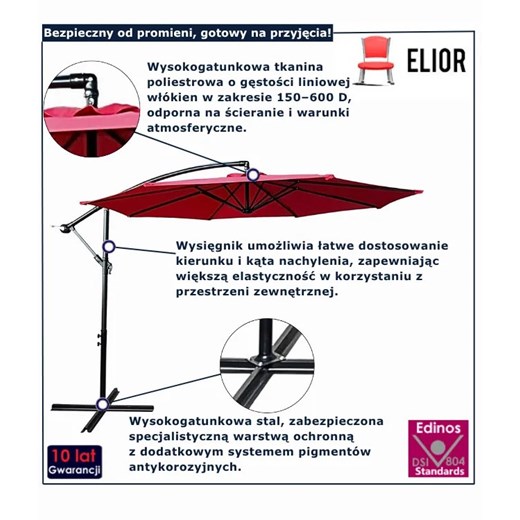 Czerwony okrągły parasol ogrodowy - Sunbrella Elior One Size Edinos.pl