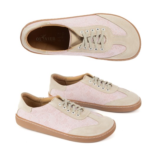 Buty barefoot damskie skórzane Olivier Eliza kwiaty różowe ze sklepu butyolivier w kategorii Półbuty damskie - zdjęcie 184024483