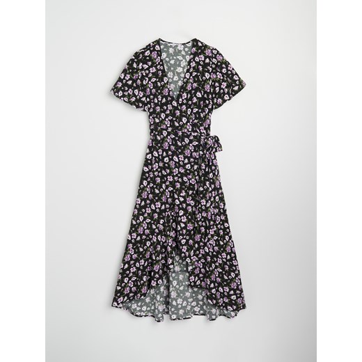Sukienka Sinsay kopertowa z wiskozy z krótkim rękawem w kwiaty 
