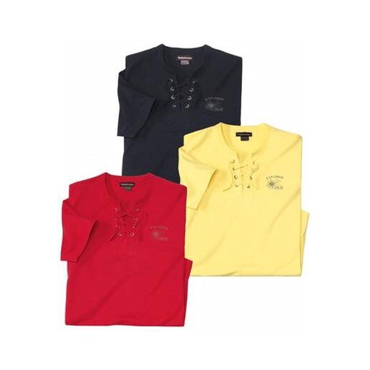 Zestaw 3 koszulek ze sznurowanym dekoltem ze sklepu Atlas For Men w kategorii T-shirty męskie - zdjęcie 184029610