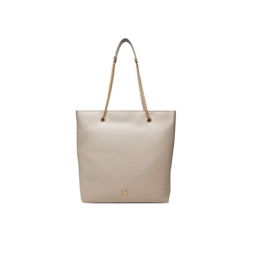 Torebka Calvin Klein Minimal Monogram Chain Tote LV04F3204G Beżowy ze sklepu eobuwie.pl w kategorii Torby Shopper bag - zdjęcie 184030060