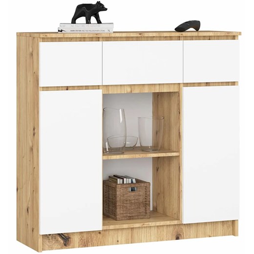 Wąska minimalistyczna komoda dąb artisan + biały S2-B91 ze sklepu Edinos.pl w kategorii Komody - zdjęcie 184031451