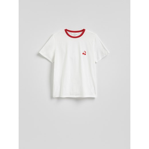 Reserved - T-shirt z drobnym haftem - złamana biel ze sklepu Reserved w kategorii Bluzki damskie - zdjęcie 184032150