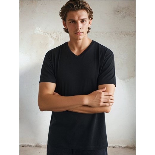 Sinsay - Koszulka z dekoltem w serek w stylu basic - czarny ze sklepu Sinsay w kategorii T-shirty męskie - zdjęcie 184035531