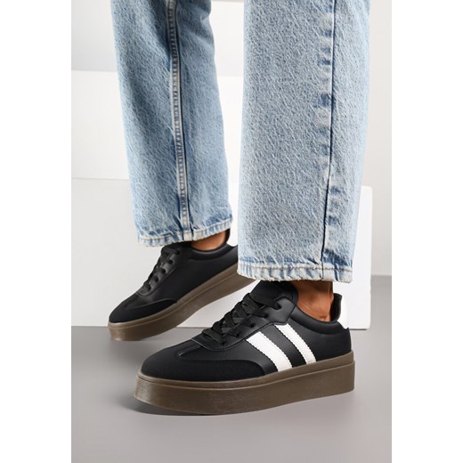 Czarne Sneakersy w Stylu Tenisówek z Paskami Nilomira ze sklepu born2be.pl w kategorii Buty sportowe damskie - zdjęcie 184035592