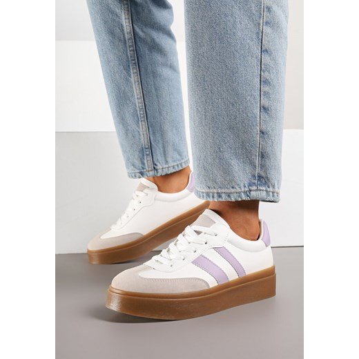 Biało-Fioletowe Sneakersy w Stylu Tenisówek z Paskami Nilomira ze sklepu born2be.pl w kategorii Buty sportowe damskie - zdjęcie 184035604