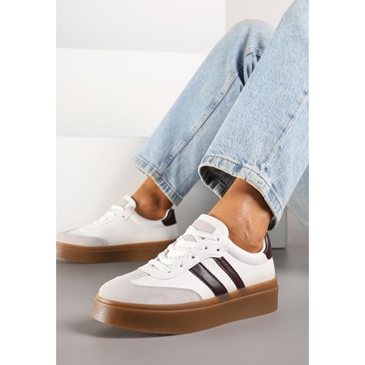Biało-Bordowe Sneakersy w Stylu Tenisówek z Paskami Nilomira ze sklepu born2be.pl w kategorii Buty sportowe damskie - zdjęcie 184035613