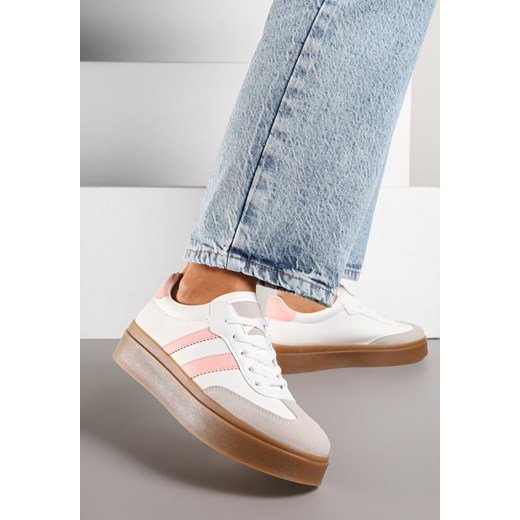 Biało-Różowe Sneakersy na Kauczukowej Podeszwie Ozdobione Paskami Nilimea ze sklepu renee.pl w kategorii Buty sportowe damskie - zdjęcie 184035652