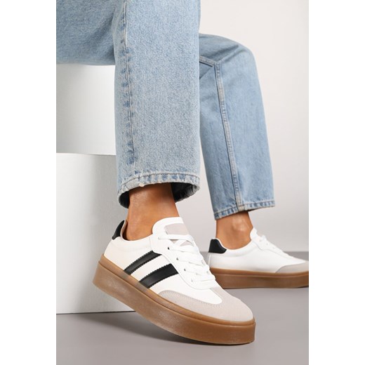 Biało-Czarne Sneakersy na Kauczukowej Podeszwie Ozdobione Paskami Nilimea ze sklepu renee.pl w kategorii Buty sportowe damskie - zdjęcie 184035664
