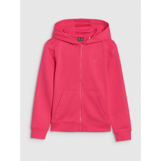 Dziewczęca bluza dresowa rozpinana z kapturem 4F 4FJWSS25TSWSF1706 - różowa ze sklepu Sportstylestory.com w kategorii Bluzy dziewczęce - zdjęcie 184040720