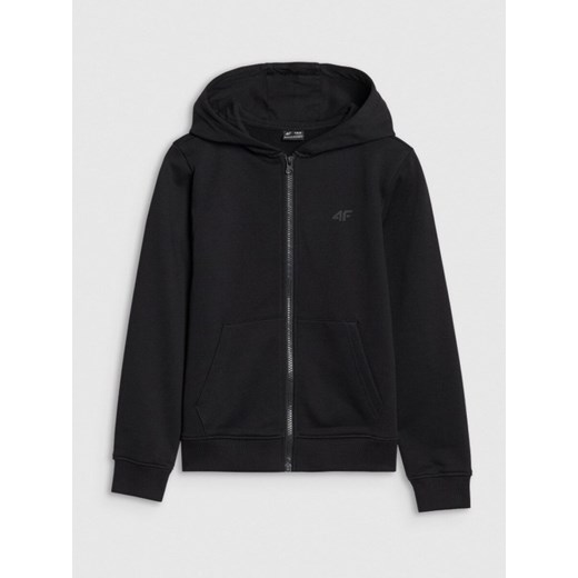 Dziewczęca bluza dresowa rozpinana z kapturem 4F 4FJWSS25TSWSF1706 - czarna ze sklepu Sportstylestory.com w kategorii Bluzy dziewczęce - zdjęcie 184040743