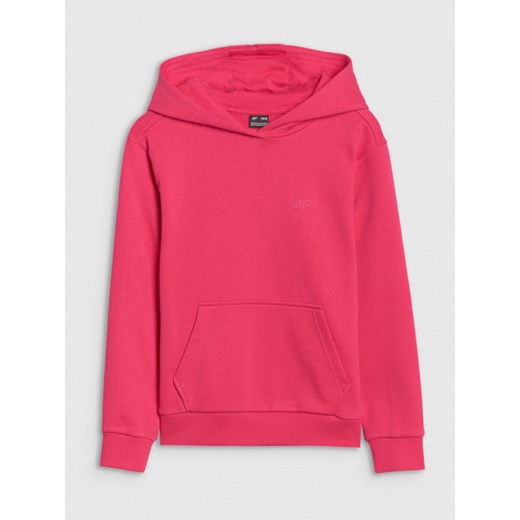 Dziewczęca bluza dresowa nierozpinana z kapturem 4F 4FJWSS25TSWSF1707 - różowa ze sklepu Sportstylestory.com w kategorii Bluzy dziewczęce - zdjęcie 184040770