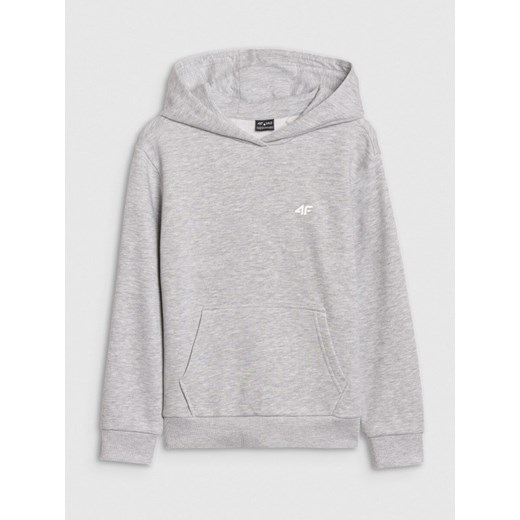 Dziewczęca bluza dresowa nierozpinana z kapturem 4F 4FJWSS25TSWSF1707 - szara ze sklepu Sportstylestory.com w kategorii Bluzy dziewczęce - zdjęcie 184040783