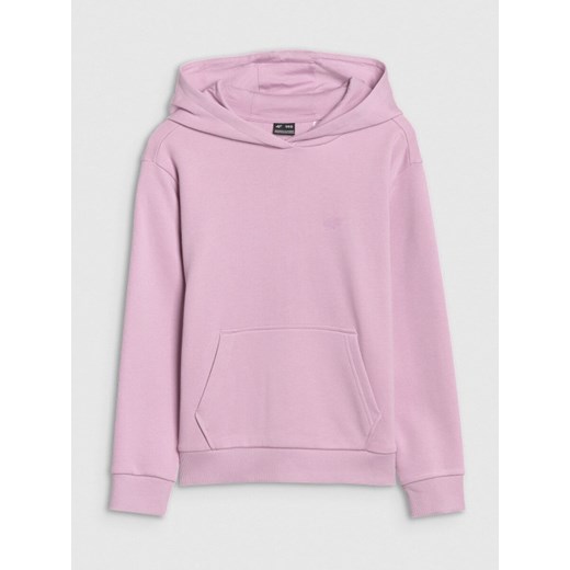 Dziewczęca bluza dresowa nierozpinana z kapturem 4F 4FJWSS25TSWSF1707 - różowa ze sklepu Sportstylestory.com w kategorii Bluzy dziewczęce - zdjęcie 184040803