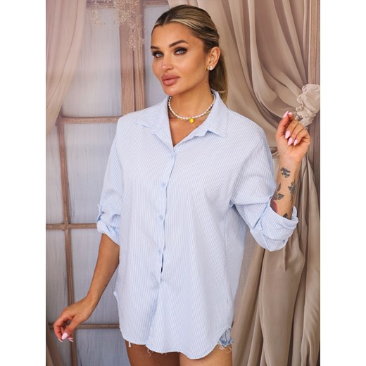KOSZULA OVERSIZE W PASKI- JASNONIEBIESKA ze sklepu olika.com.pl w kategorii Koszule damskie - zdjęcie 184043940
