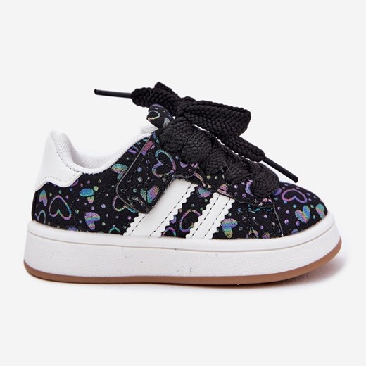 Buty Sportowe Sneakersy Dziecięce W Serduszka Czarne ze sklepu ButyModne.pl w kategorii Trampki dziecięce - zdjęcie 184044423