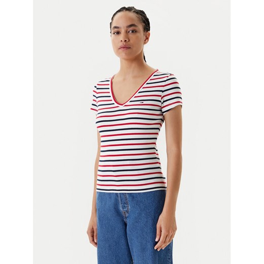 Tommy Jeans T-Shirt Essential DW0DW17385 Biały Slim Fit ze sklepu MODIVO w kategorii Bluzki damskie - zdjęcie 184045643