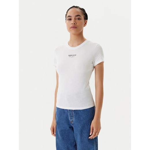 Tommy Jeans T-Shirt Essential DW0DW20913 Biały Slim Fit ze sklepu MODIVO w kategorii Bluzki damskie - zdjęcie 184045662