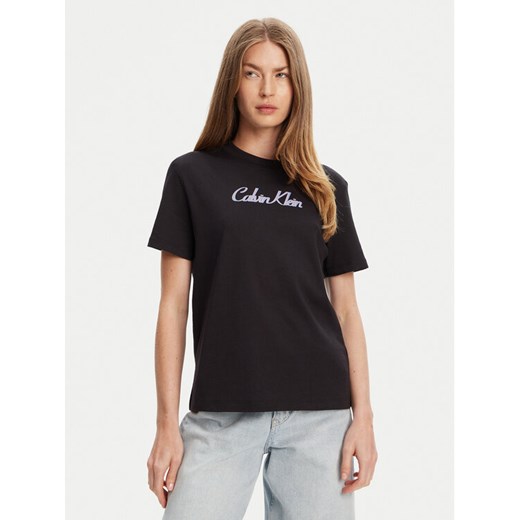 Calvin Klein Jeans T-Shirt Classic Logo LV047C854G Czarny Regular Fit ze sklepu MODIVO w kategorii Bluzki damskie - zdjęcie 184045693