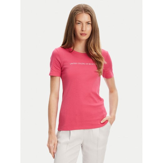 United Colors Of Benetton T-Shirt 3GA2E16A2 Różowy Regular Fit ze sklepu MODIVO w kategorii Bluzki damskie - zdjęcie 184045770