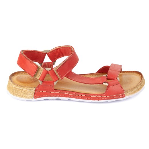 Olivier Sandały damskie barefoot-friendly Kallia skórzane czerwone 0782W ze sklepu ButyModne.pl w kategorii Sandały damskie - zdjęcie 184049552