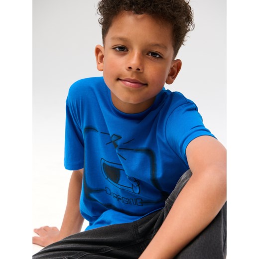 Sinsay - Bawełniana koszulka z nadrukiem - niebieski Sinsay 146 (10-11 l) Sinsay
