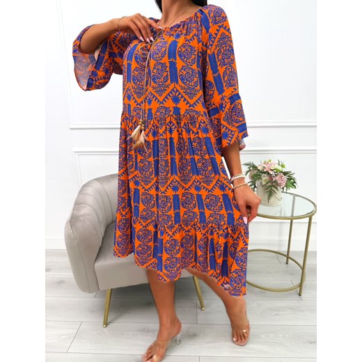 Sukienka Modnakiecka.pl na spacer oversize'owa w stylu boho