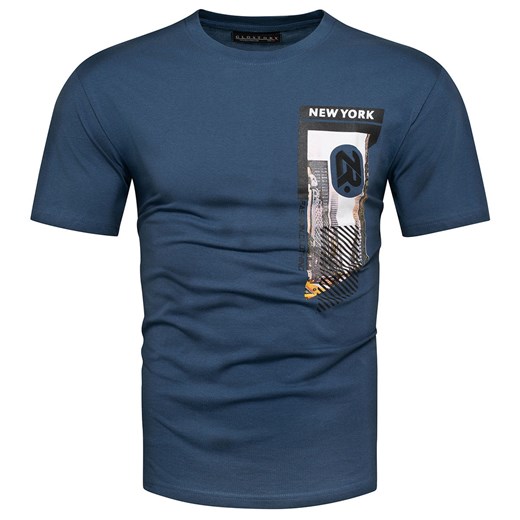 Bawełniana koszulka męska niebieska z nadrukiem Recea ze sklepu Recea.pl w kategorii T-shirty męskie - zdjęcie 184053192