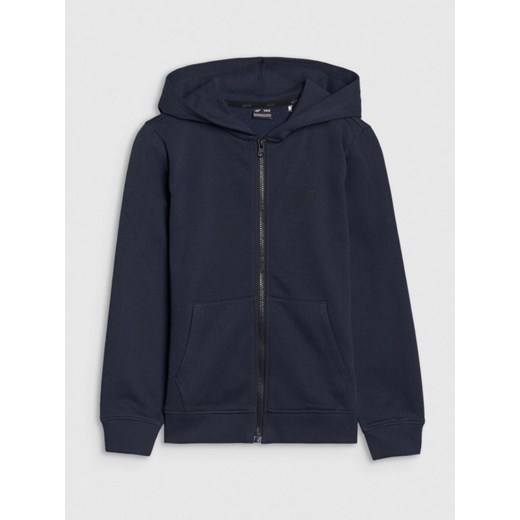 Chłopięca bluza dresowa rozpinana z kapturem 4F 4FJWSS25TSWSM1714 - granatowa ze sklepu Sportstylestory.com w kategorii Bluzy chłopięce - zdjęcie 184054840